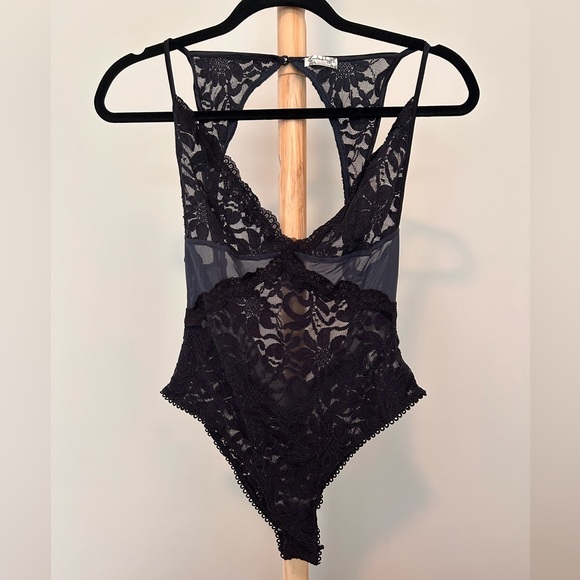 Free People Other - Free People Black Lace Bodysuit Womens Small Speed Date Strappy Lingerie NWT